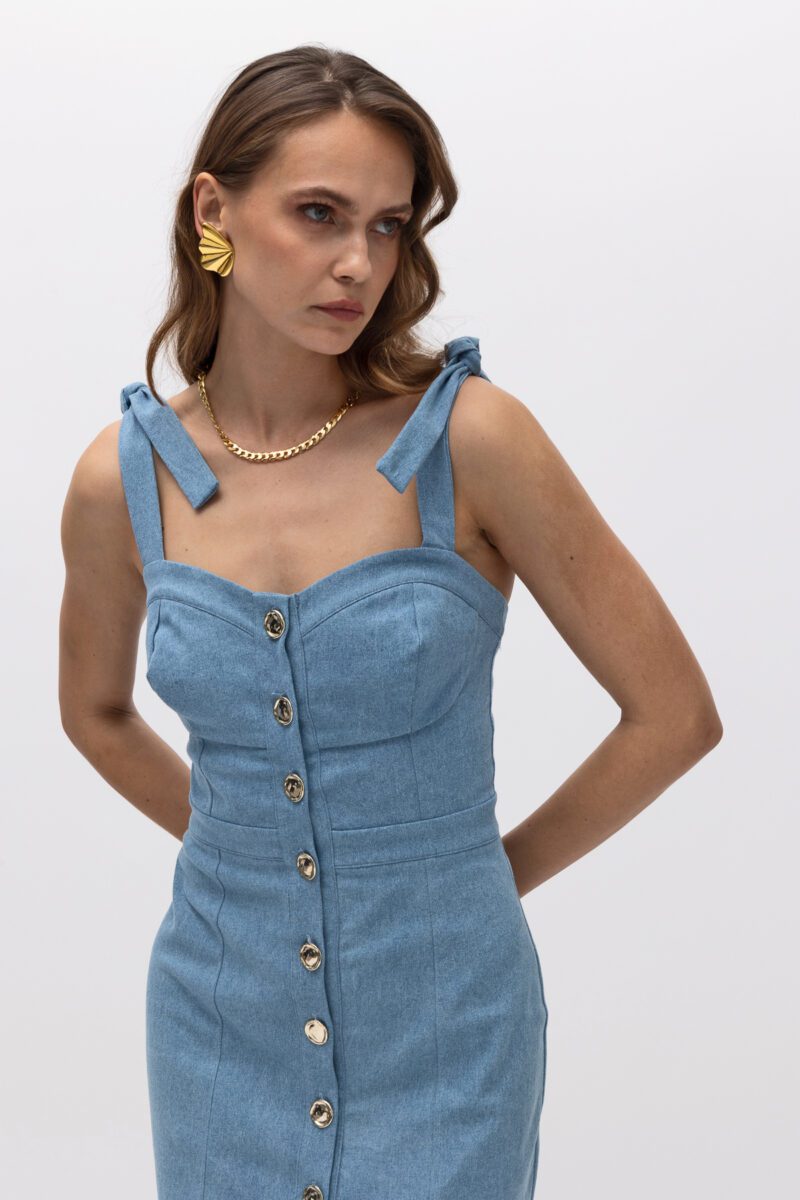Mati Light Blue Denim Dress - Image 5