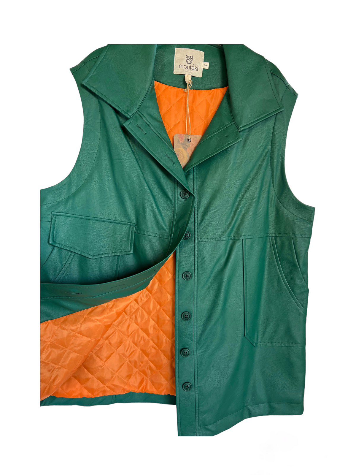 Keila Oversized Eco Leather Vest - Green - Image 3