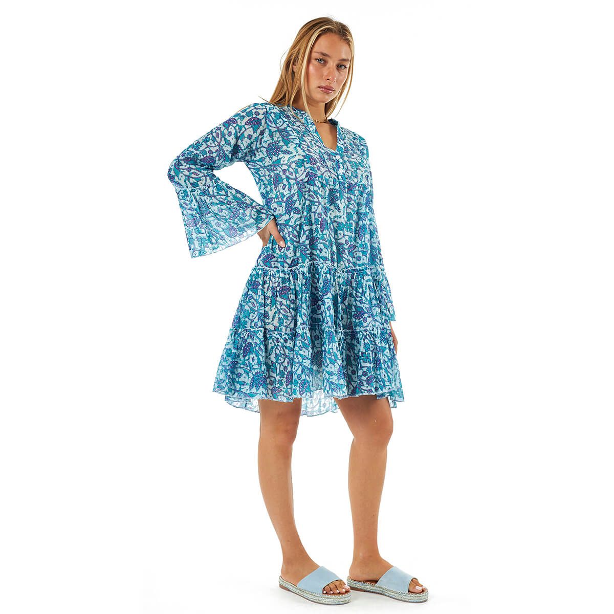 Verde Γυναικείο Φόρεμα 52-0090 Βαμβακερό Μπλε - Image 2