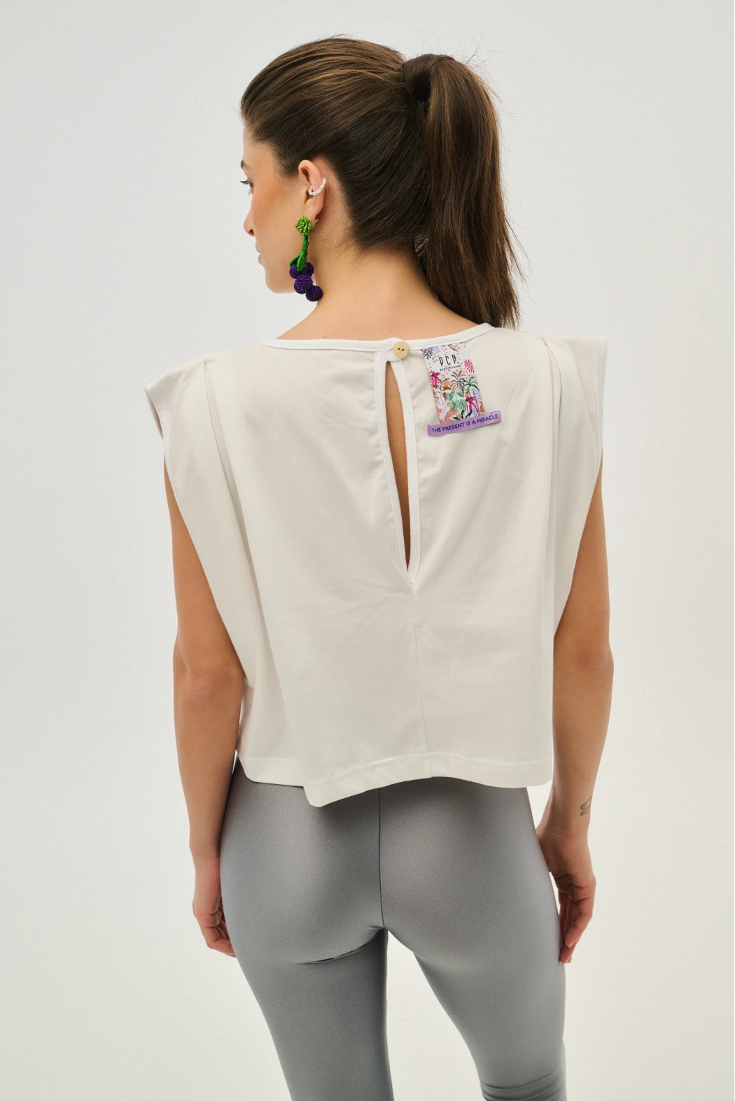 Γυναικείο Κοντό Μπλουζάκι Με Κέντημα Polly - White - Image 3