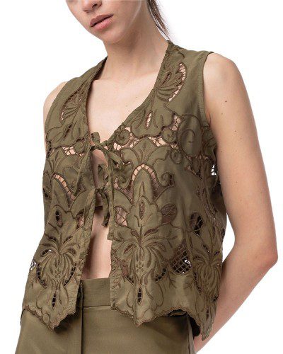 Shirley Embroidered Vest – Khaki