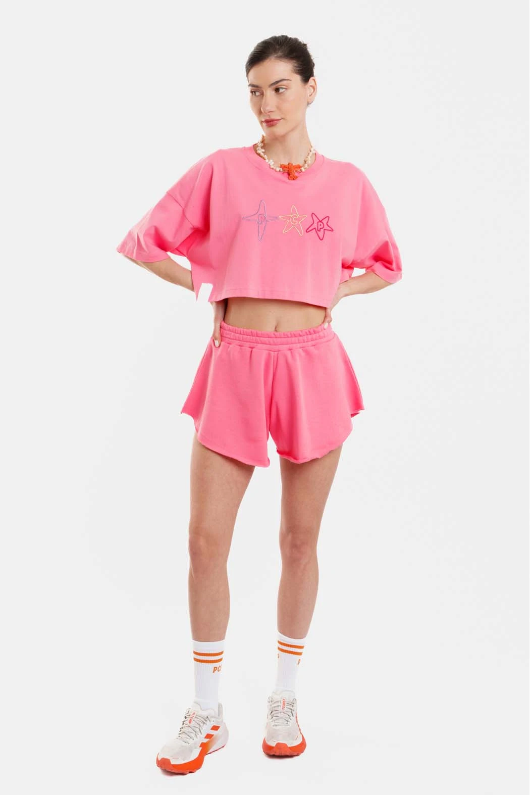 Γυναικείο Crop Top με κέντημα Stars - Salmon - Image 4