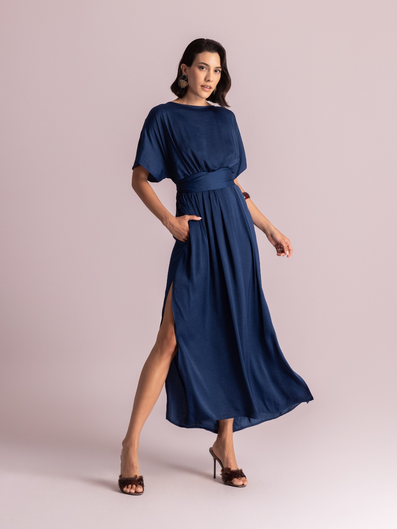 Esme Silky Dress – Navy Blue