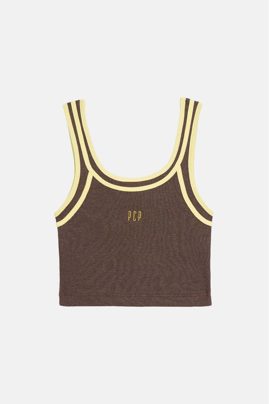 Γυναικείο Rib Αμάνικο Crop Top με κέντημα Niki Rank - Brown - Image 2