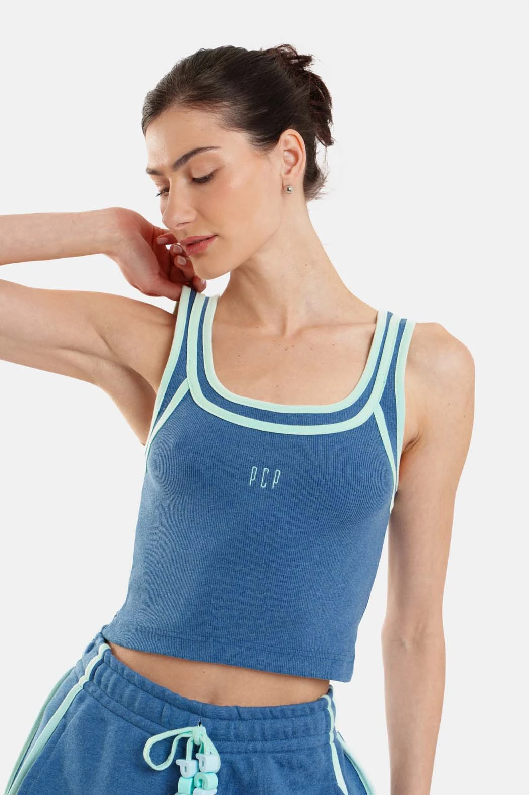 Γυναικείο Rib Αμάνικο Crop Top με κέντημα Niki Rank - Vienna