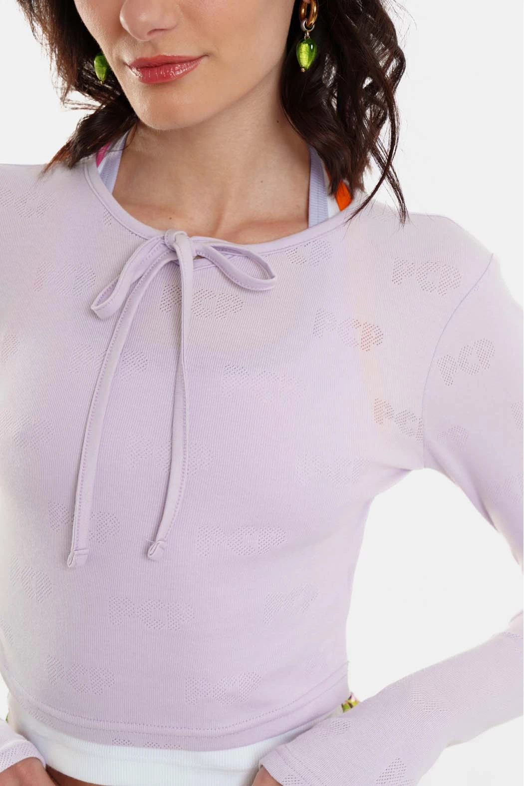 Γυναικείο Crop Top με pointelle Elody - Lilac - Image 2