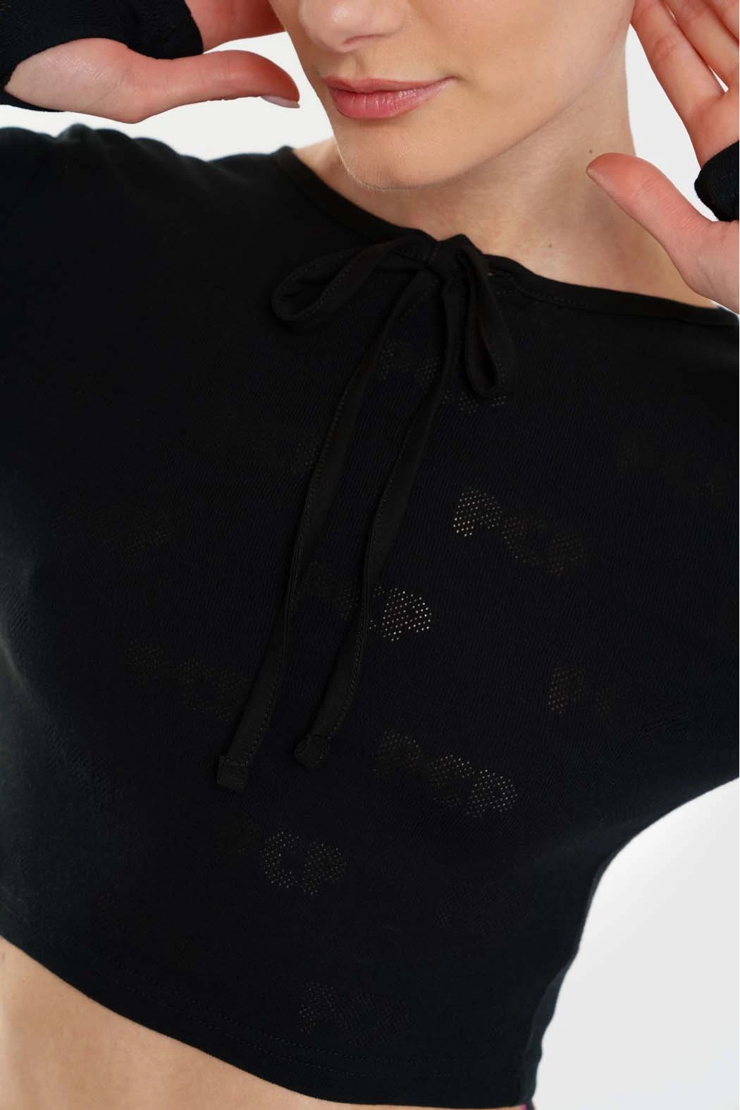 Γυναικείο Crop Top με pointelle Elody - Black - Image 3