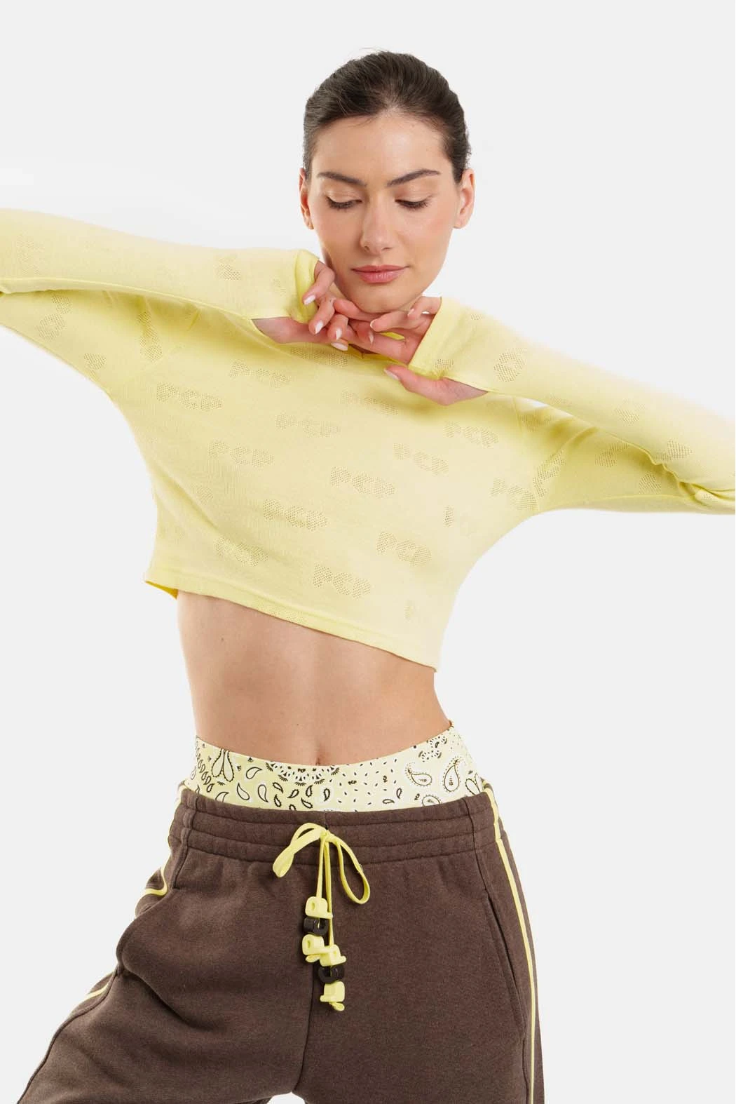 Γυναικείο Crop Top με pointelle Elody - Yellow