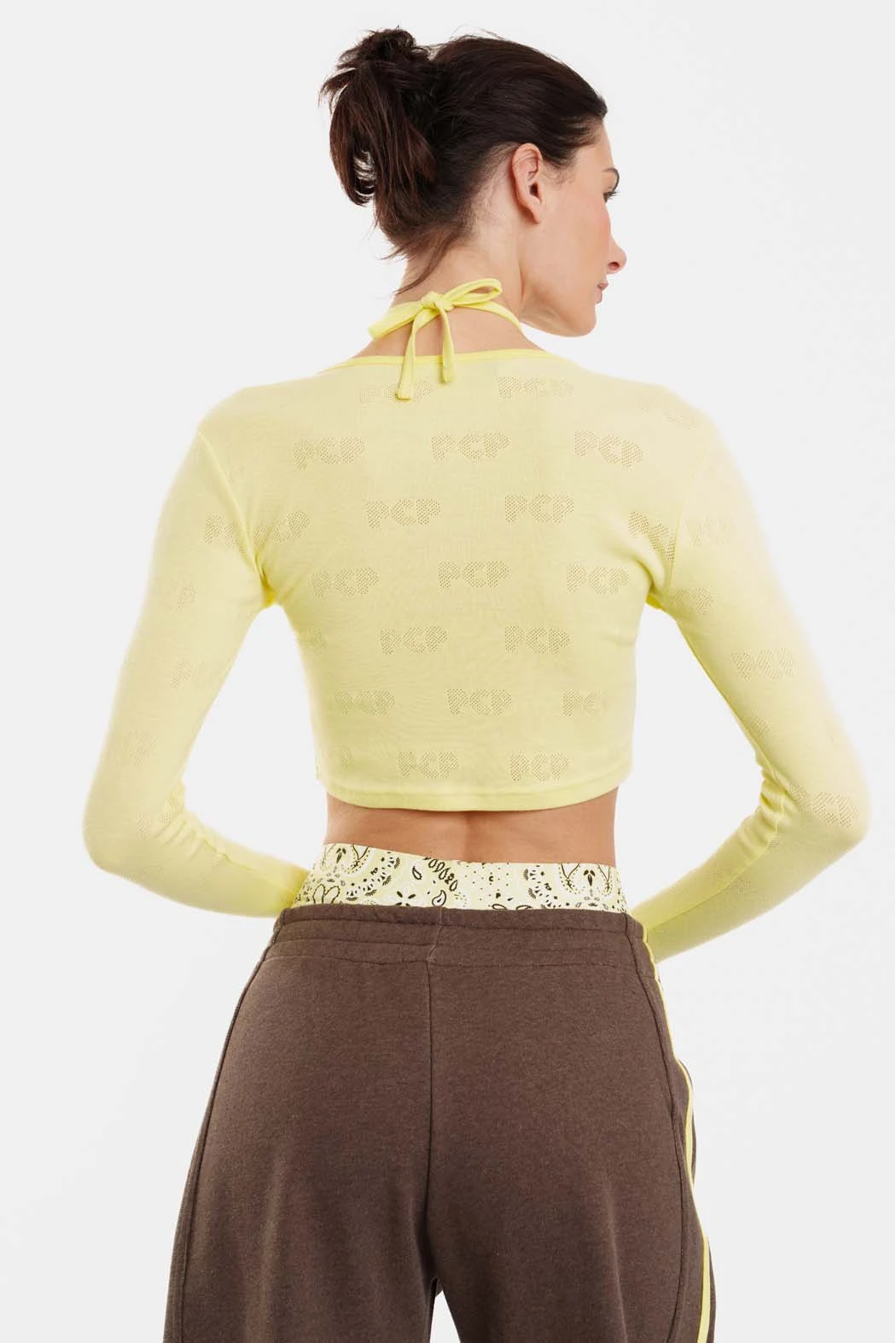 Γυναικείο Crop Top με pointelle Elody - Yellow - Image 2
