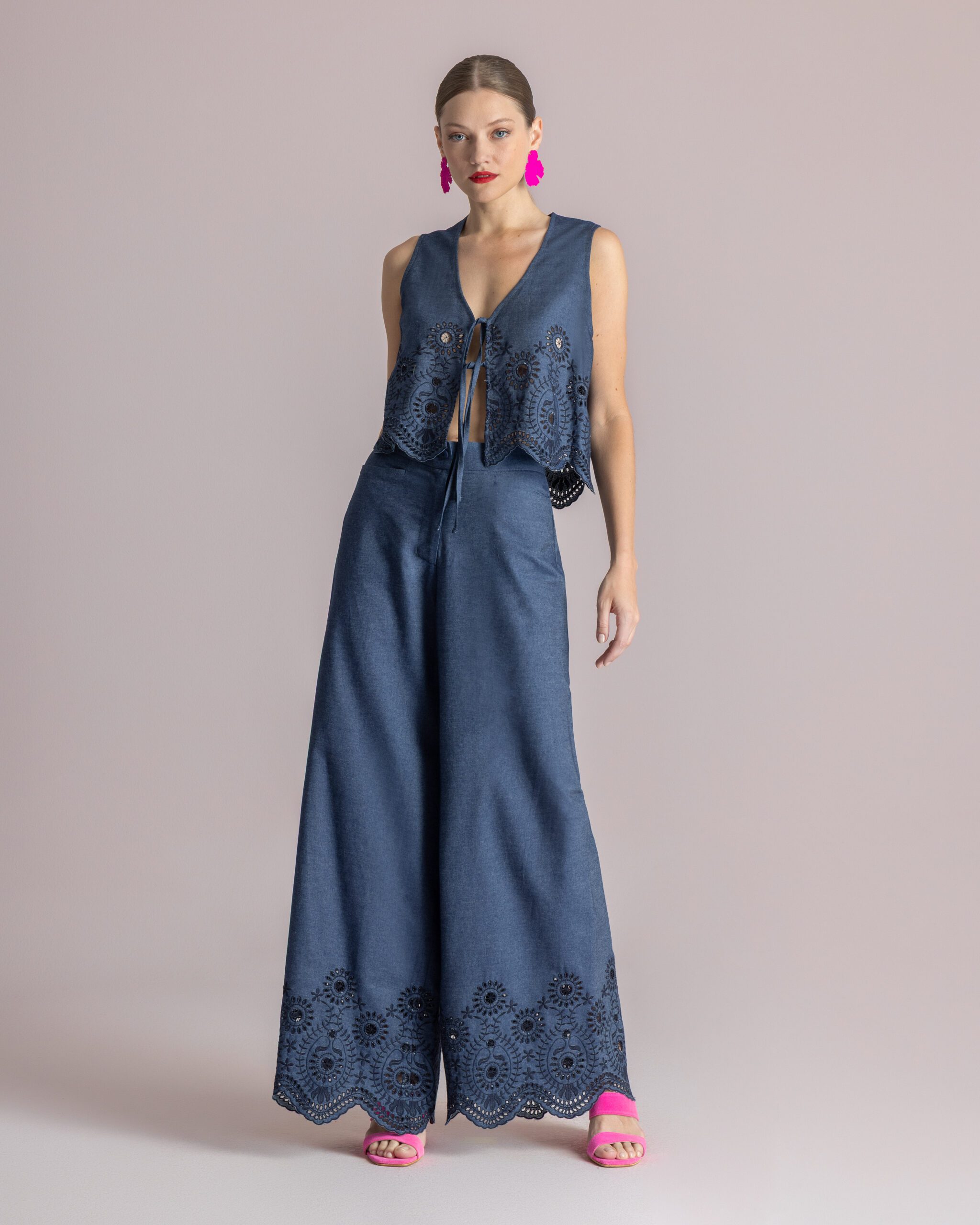 Embroidered Denim Vest